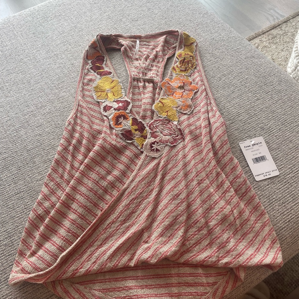 Free People Pink Embellished Cut Out Tank Top